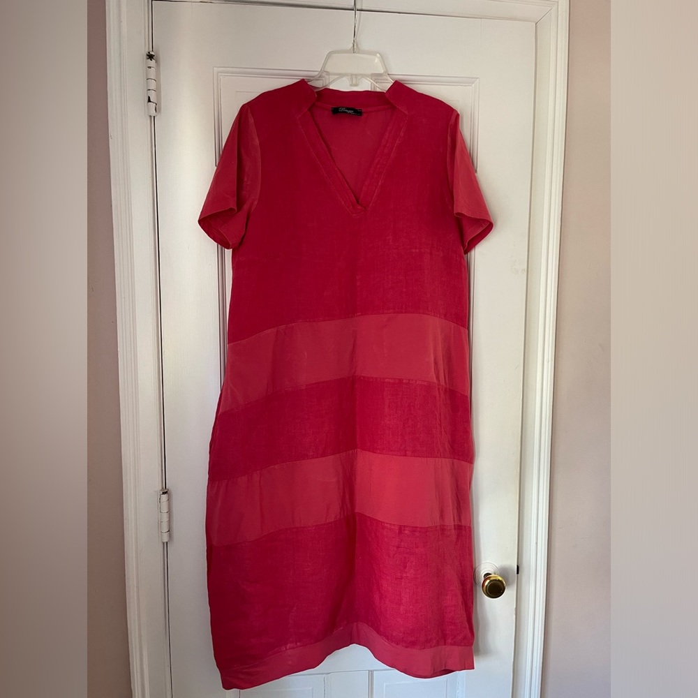 Women’s PERUZZI Red Linen & Red Cotton Short Sleeve Dress sz M